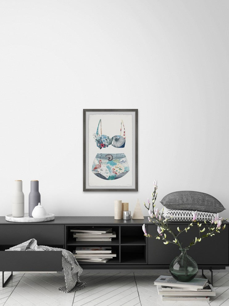 "Flamingo Shell Swimsuit" Framed Painting Print, 8"x12"