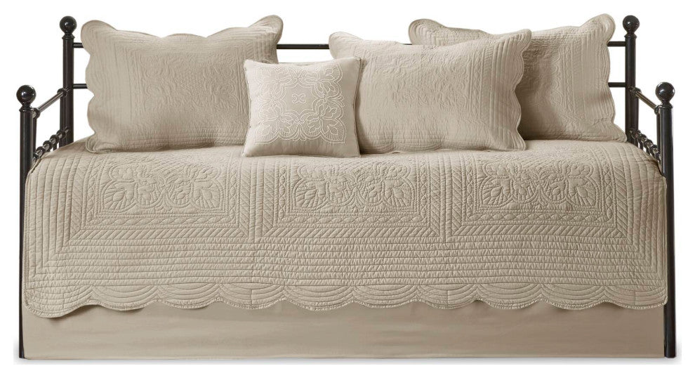 Madison Park Tuscany 6 Piece Reversible Scalloped Edge Daybed Cover Set, Khaki