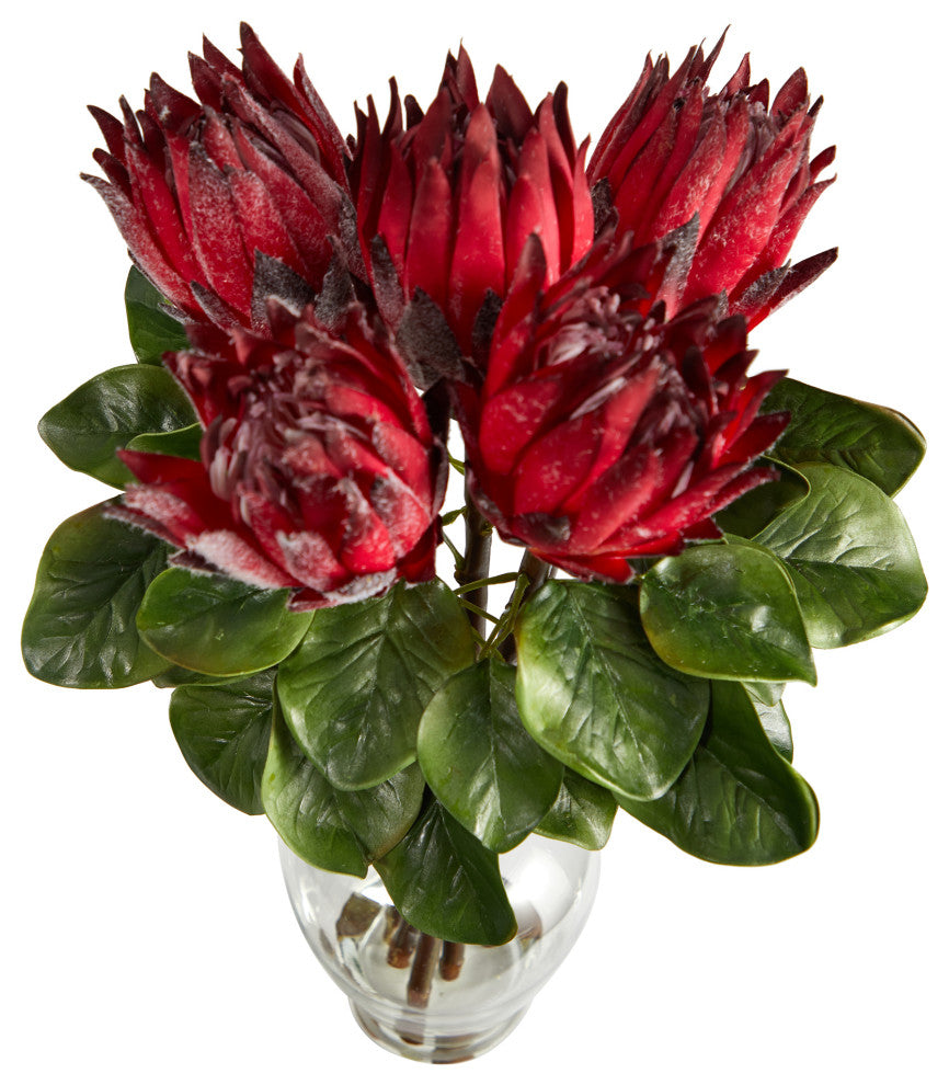 Nearly Natural 23" King Protea Artificial Arrangement, Glass Vase