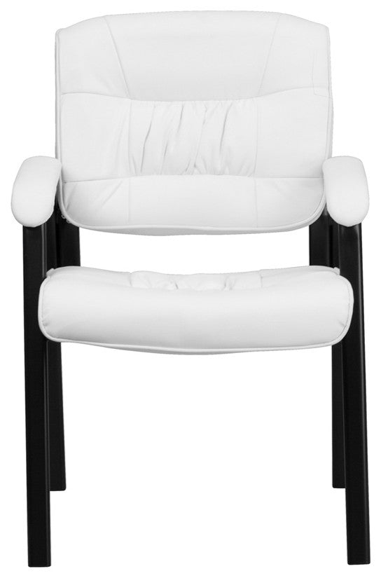 White Leather Executive Side Reception Chair With Black Frame Finish