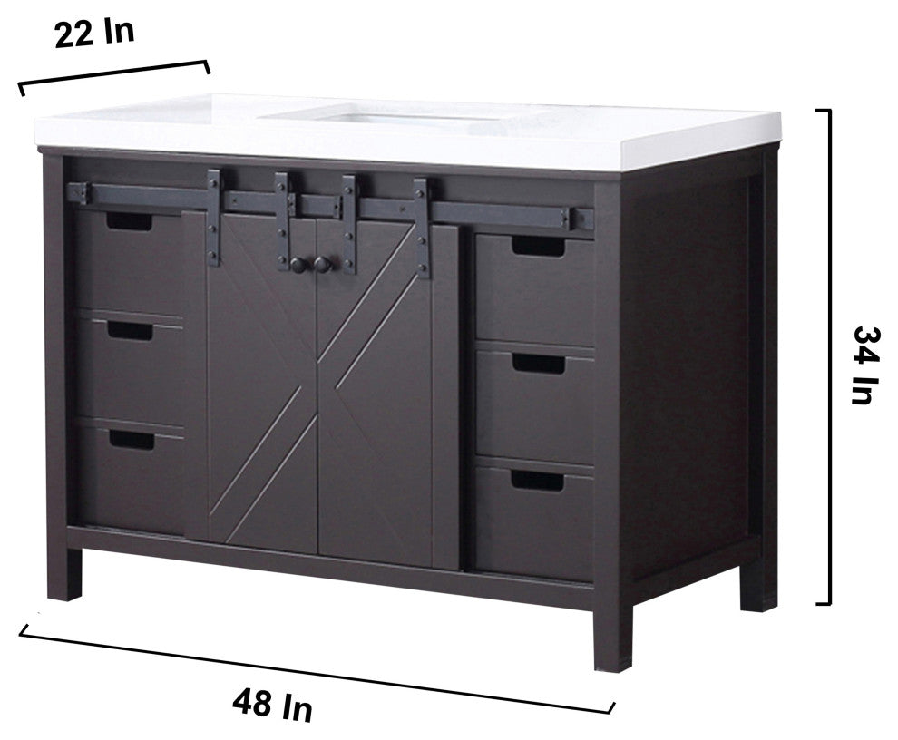 Marsyas 48" Brown Single Vanity Cabinet Quartz Top Square Sink, 44" Wall Mirror