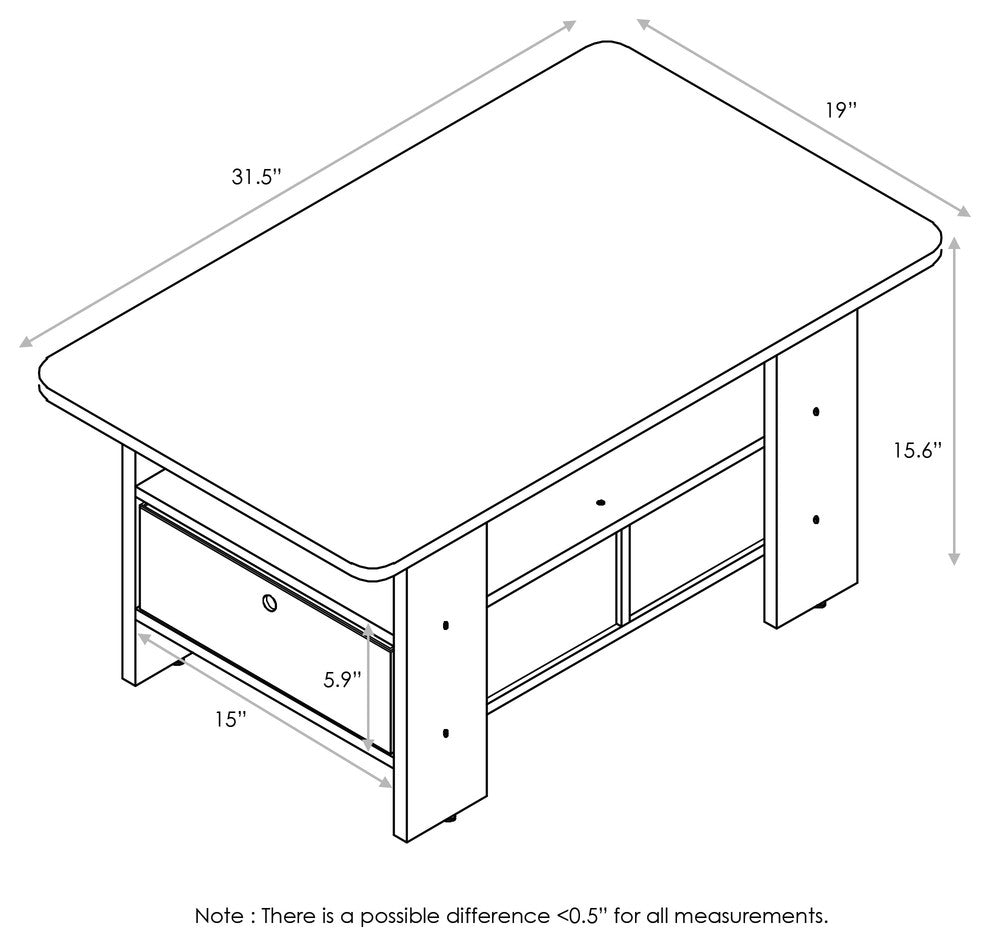 Furinno Andrey Coffee Table With Bin Drawer, Columbia Walnut/Dark Brown