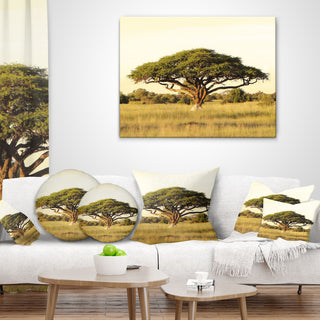 Acacia Tree On African Plain African Landscape Printed Throw Pillow, 18"x18"
