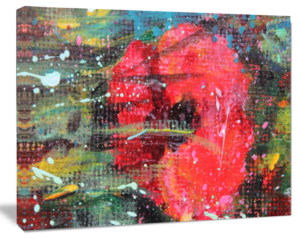 Red Poppy Acrylic Drawing, Extra Large Floral Wall Art, 60"x28"