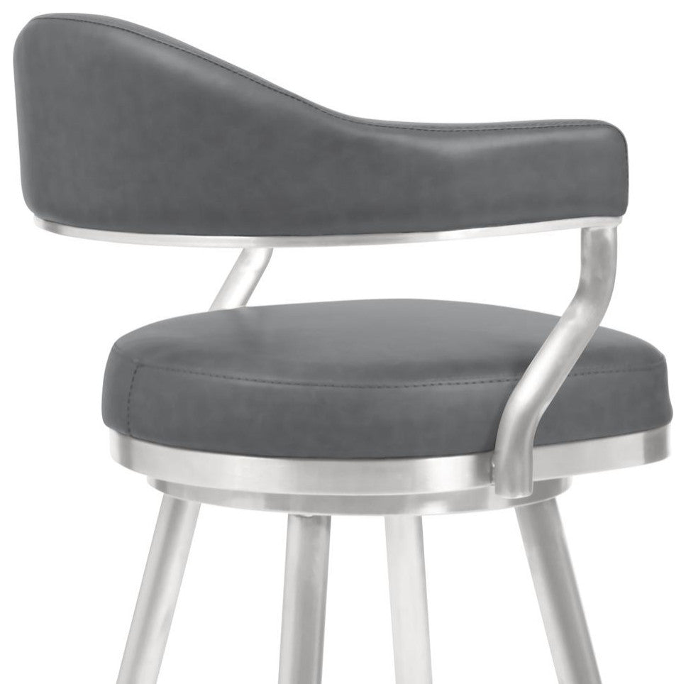 Amador 26 Counter Height Barstool in Brushed Stainless Steel and Vintage...