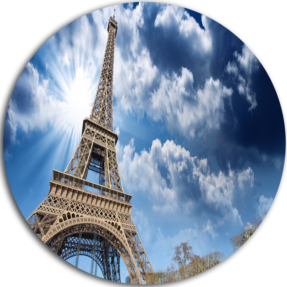Eiffel Under Blue Sky, Skyscape Photography Disc Metal Artwork, 23"