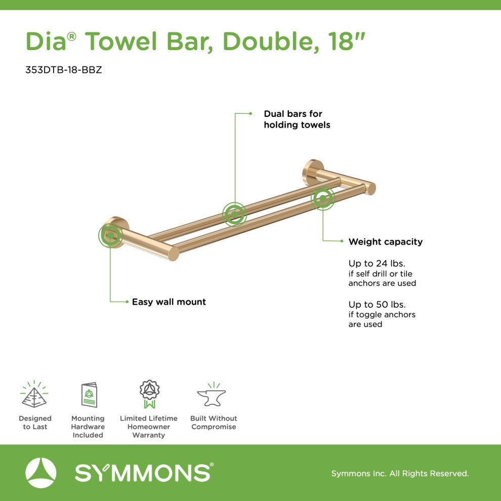 Dia Double Towel Bar, Brushed Bronze