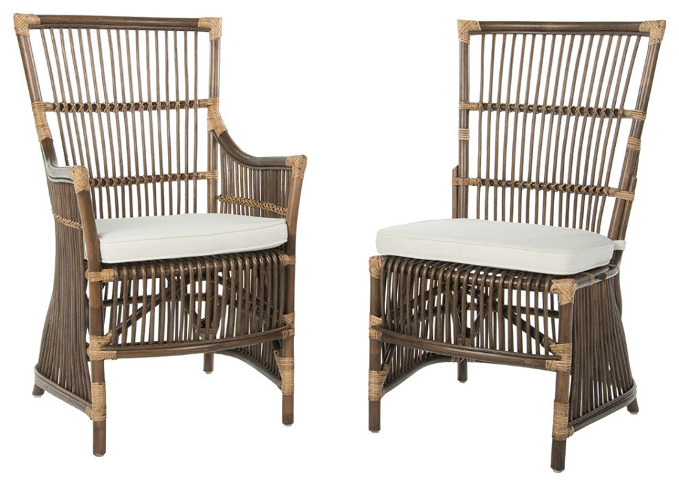 Rattan Loop Edge Dining Chair, Antique Brown, Set of 2, Arm Chair