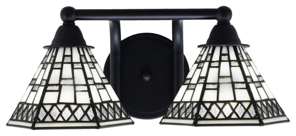 Paramount 2-Light Bath Bar, Matte Black, 7" Pewter Art Glass