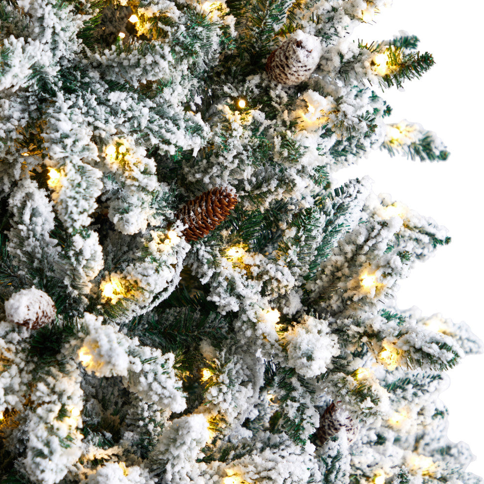 8' Flocked Livingston Fir Christmas Tree With Pine Cones & 500 Clear LED Lights