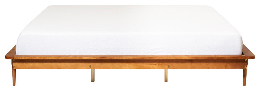 King Mid Century Modern Solid Wood Platform Bed - Caramel