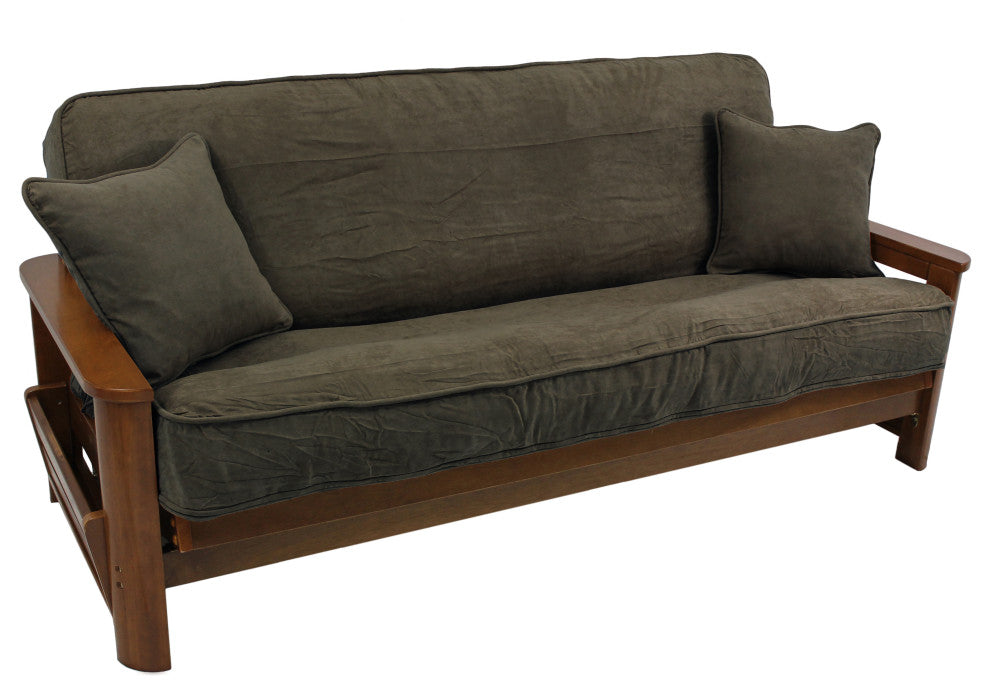 Full Futon Cover Set With Throw Pillows, 3-Piece Set, Steel Gray