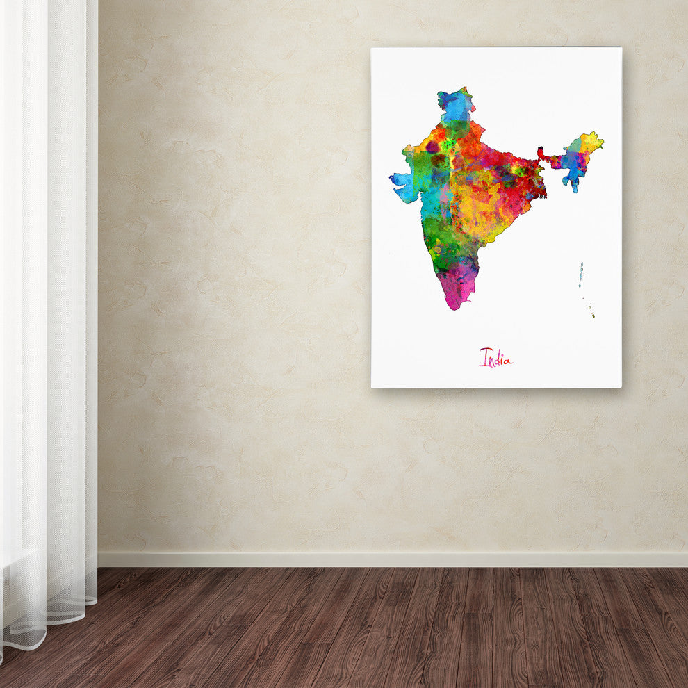 'India Watercolor Map' Canvas Art by Michael Tompsett