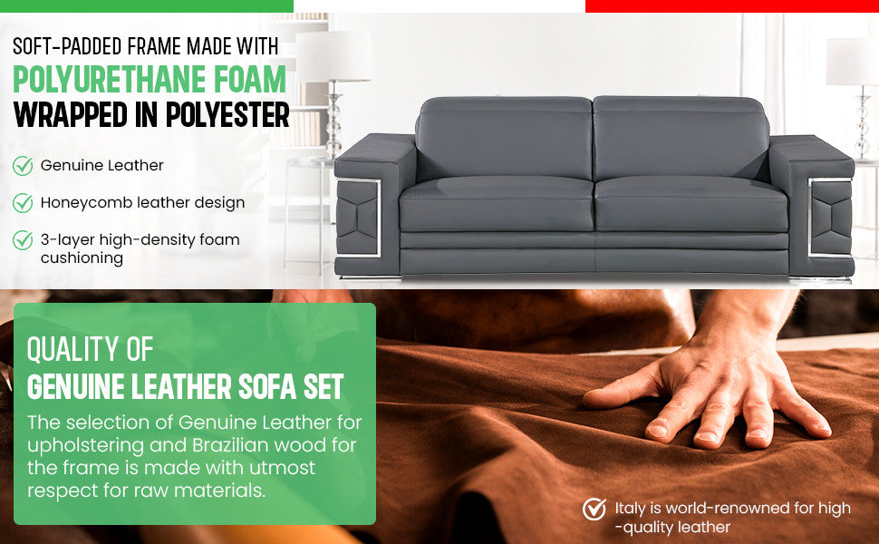 Oliver Genuine Leather Sofa, White