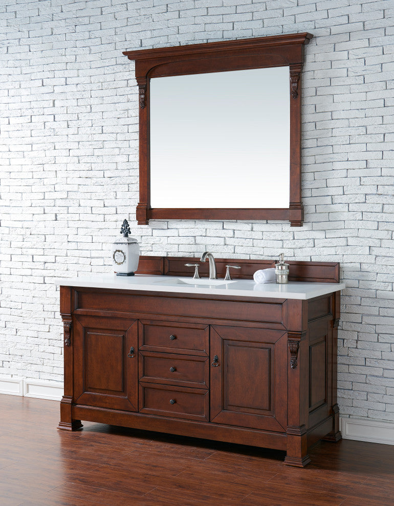 James Martin 147-114-5381-3WZ 60" Warm Cherry Vanity w/ 3 CM Zeus Quartz Top
