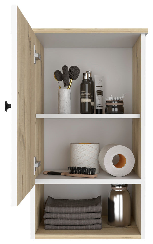 Alaska Medicine Cabinet with Open Shelf, Light Oak/ White