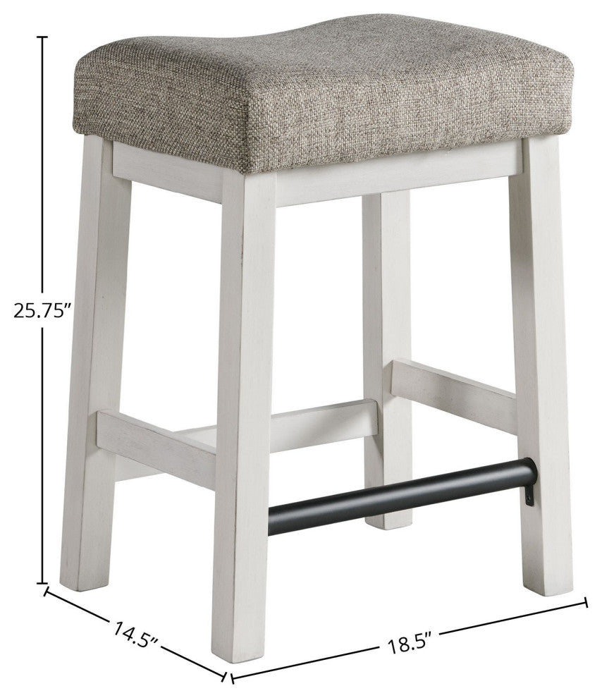 Drake Upholstered Backless Bar Stool, Rustic White and French Oak, Set of 2