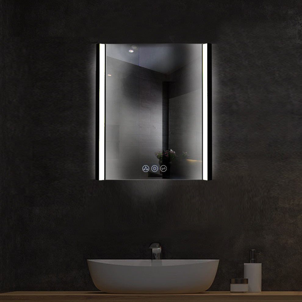 LED Antifog Bathroom Mirror, Dimmer, Adjustable Color, Matte Black, 24x32