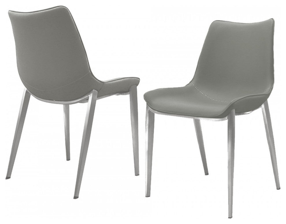 Set of Two Gray Faux Leather Modern Dining Chairs