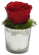Mercury Glass Votive, Reindeer Moss and Rose Red Floral Arrangement