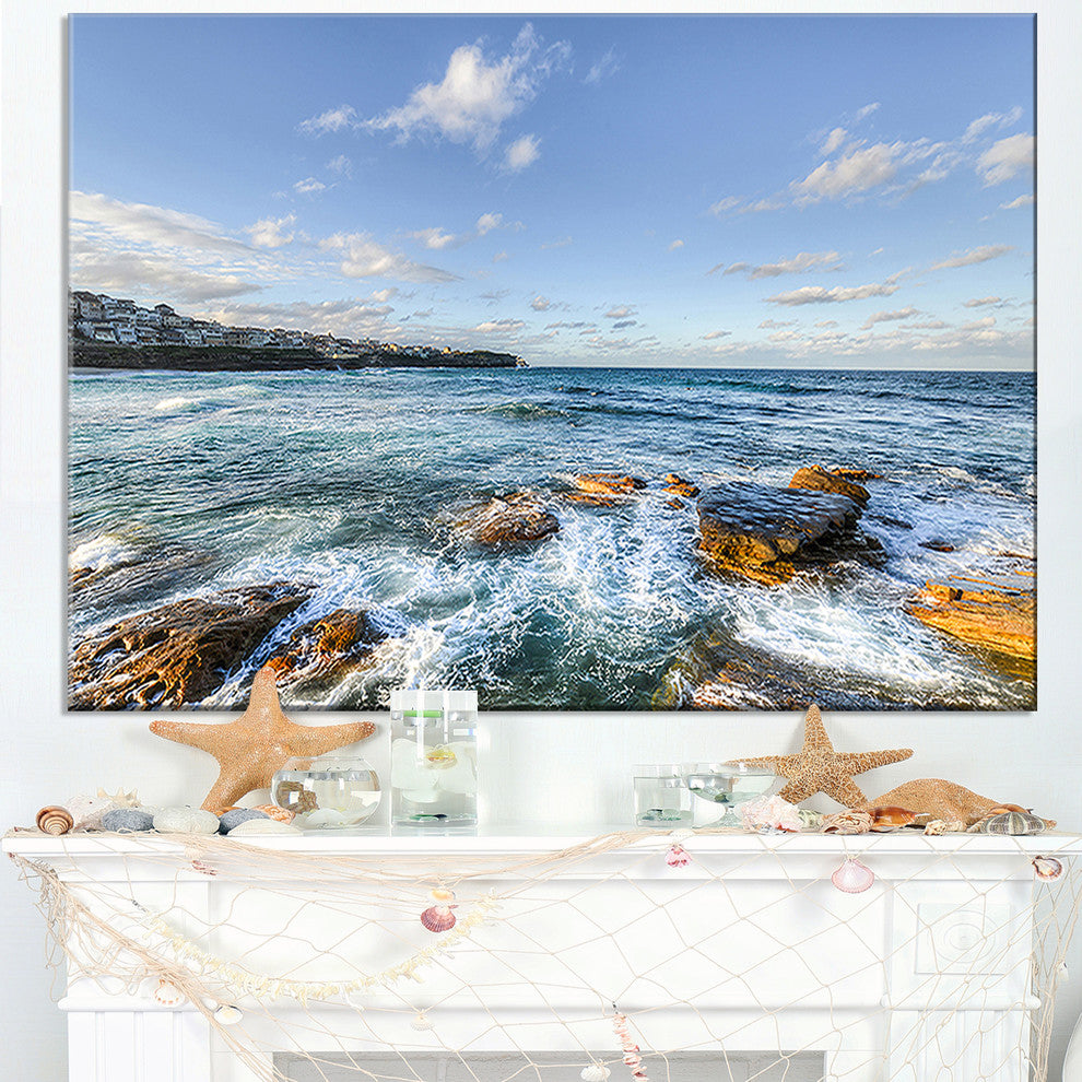 "White Waves in Bondi Beach" Beach Canvas Wall Art, 32"x16"