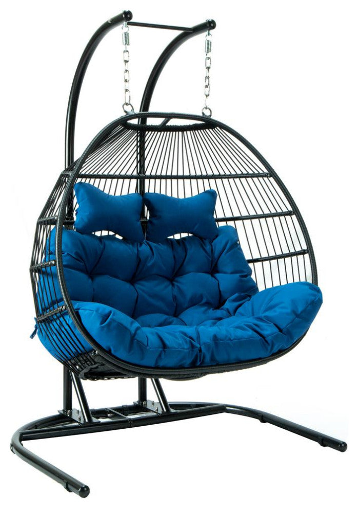 LeisureMod Wicker 2 Person Double Folding Hanging Egg Swing Chair