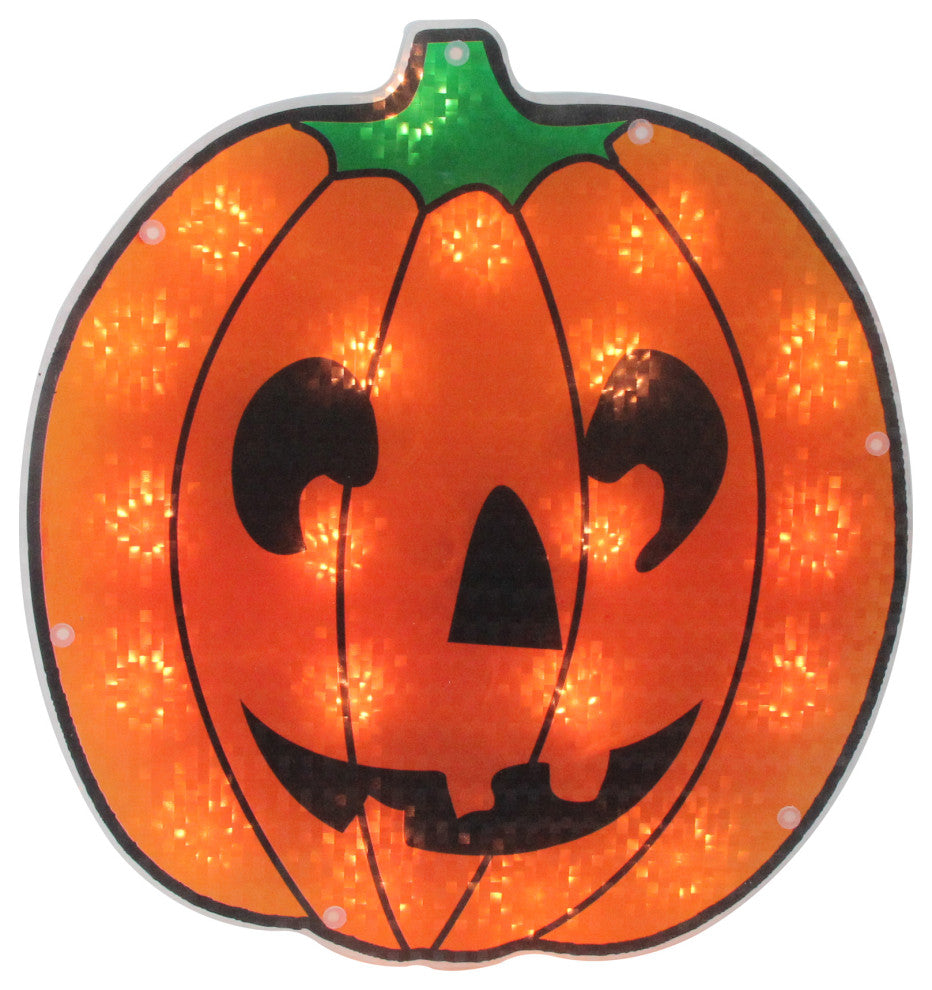 13" Holographic Lighted Jack o' Lantern Pumpkin Halloween Window Silhouette
