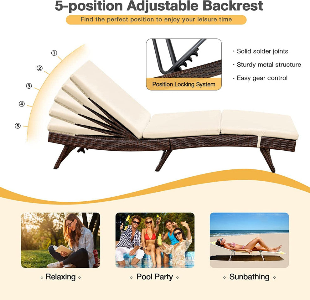 HOMREST Patio Lounge Chair Set of 2 with Adjustable Backrest, Khaki