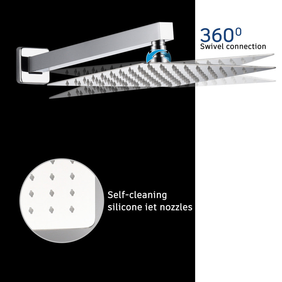 CASAINC 10" Luxury Wall Mounted Shower System Set w Sliding Handheld Rod, Chrome