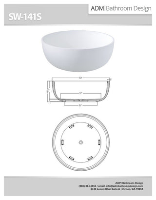 ADM Circular Freestanding Bathtub, Glossy White, 53.1"