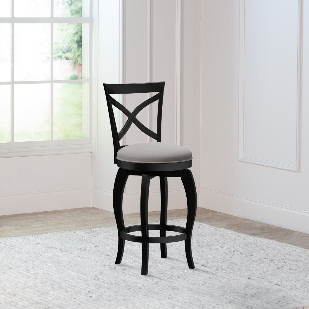 Hillsdale Ellendale Wood Swivel Stool, Curved X-Back, Black, Counter Height
