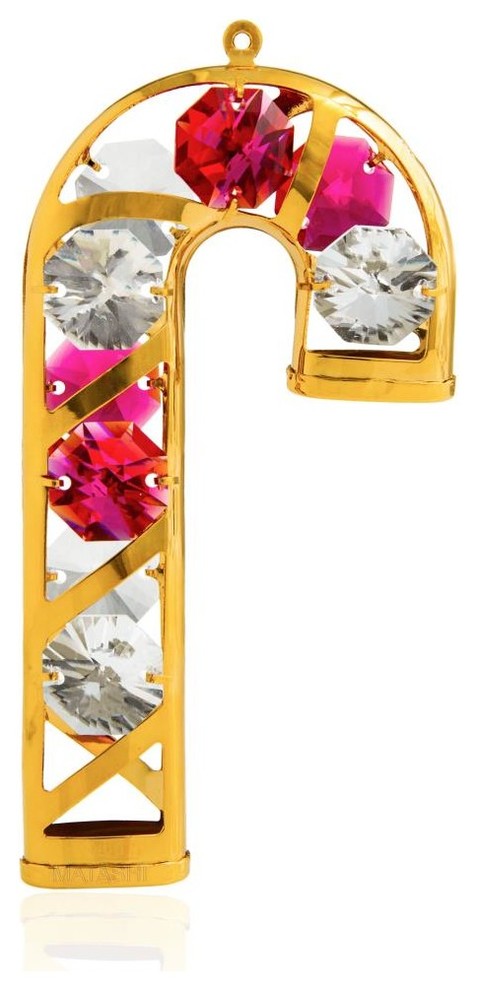 24K Gold Plated Crystal Studded Candy Cane Ornament