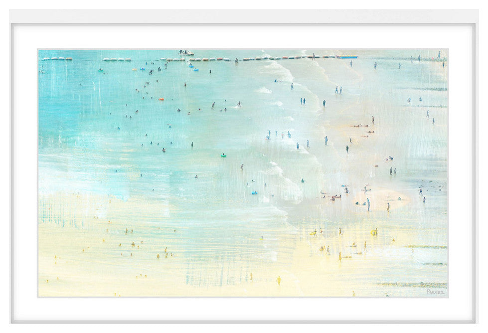 "Distand Beachgoers" Framed Painting Print, 18"x12"