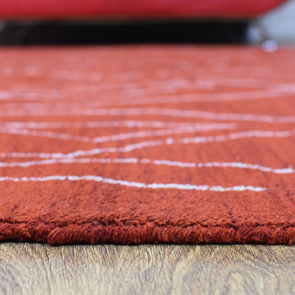 HAND KNOTTED LOOM SILK ECO-FRIENDLY RUG-6'x9',Rectangle,Red White,Contempor