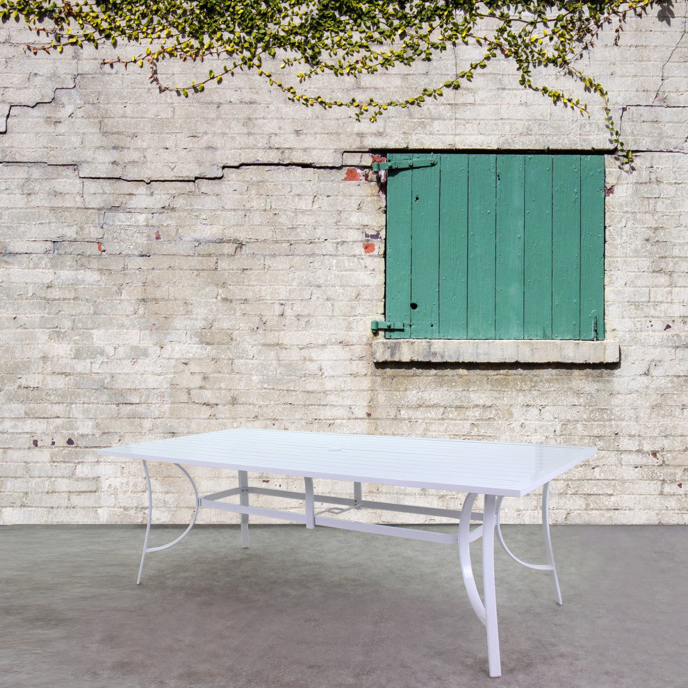 Courtyard Casual Santa Fe 84"x42" Rectangle Aluminum Dining Table, White