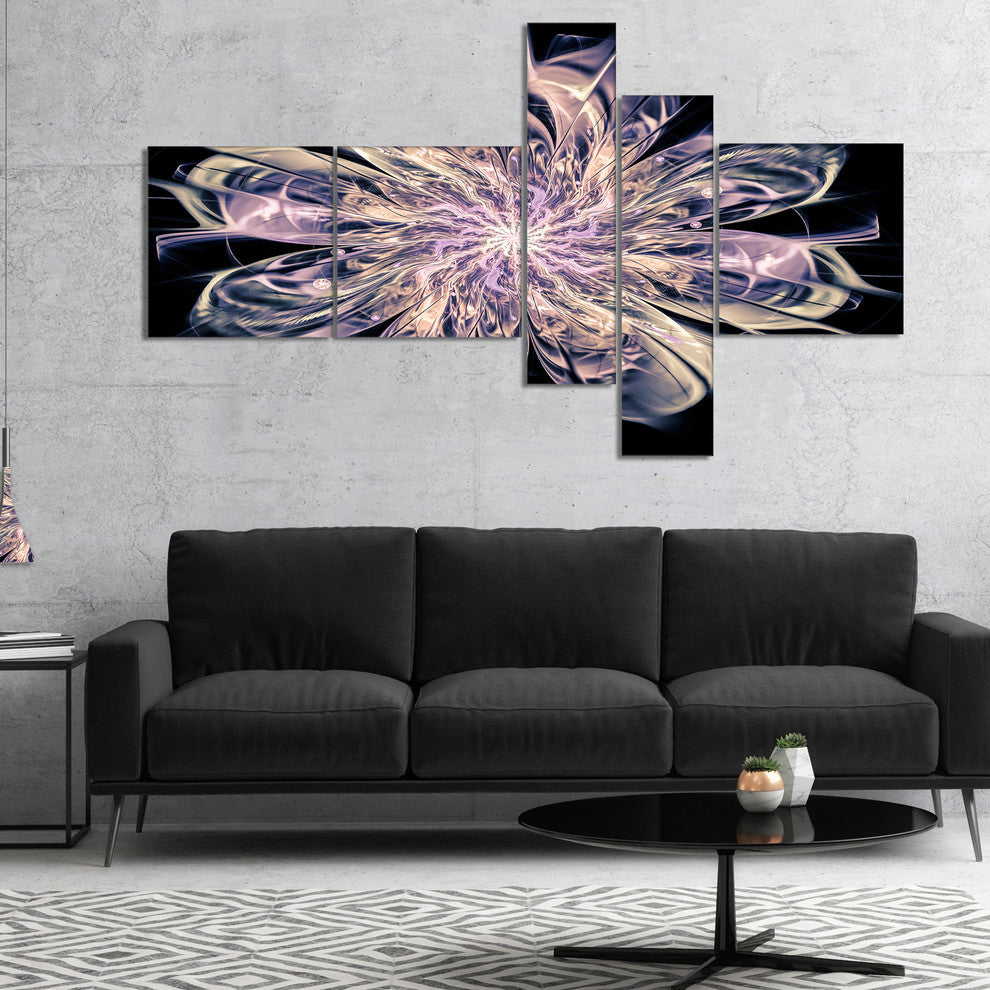 Blue Fractal Flower Petals, Floral Art Canvas Print, 60"x32", 5 panels