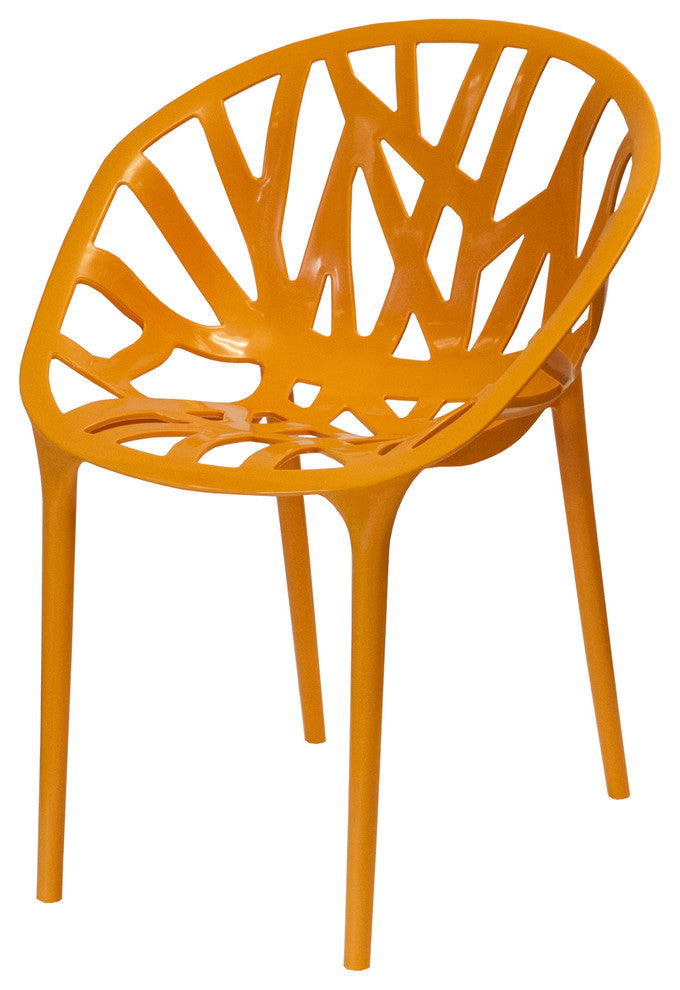 Mod Made Branch Modern Plastic Dining Side Chair, Set of 2, Orange