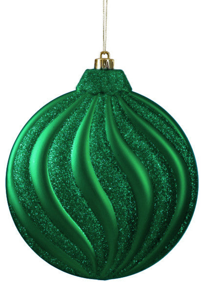 Matte Glitter Swirl Shatterproof Christmas Disc Ornaments, Set of 6, Xmas Green