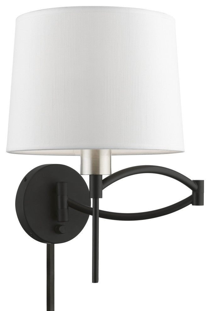 1 Light Black With Brushed Nickel Accent Swing Arm Wall Lamp