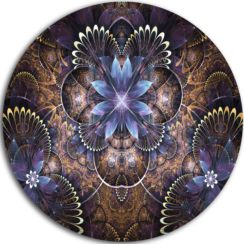 Fractal Glossy Blue Flower Digital Art, Floral Disc Metal Wall Art, 23"