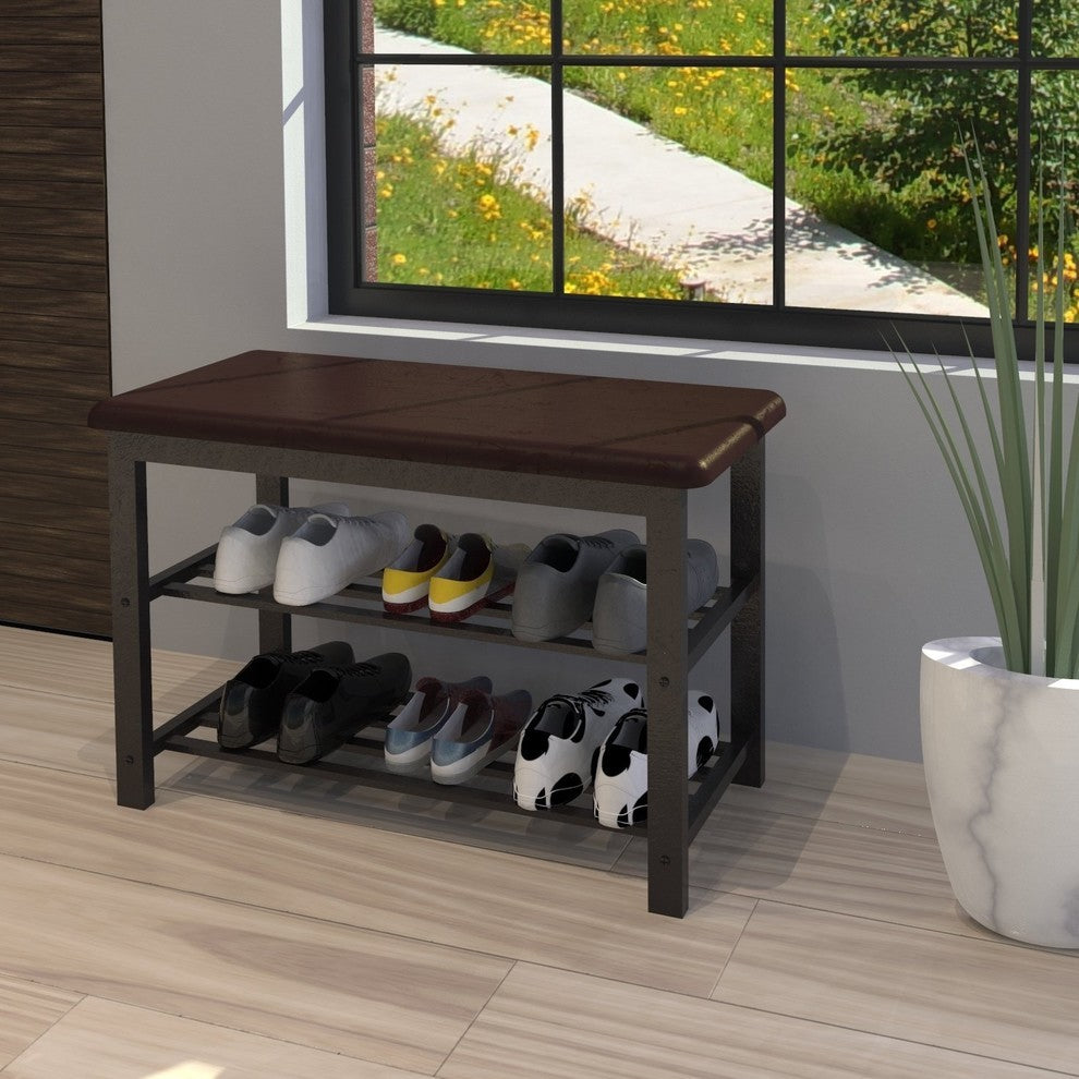 Shoe Storage Bench With Cushion, Bronze