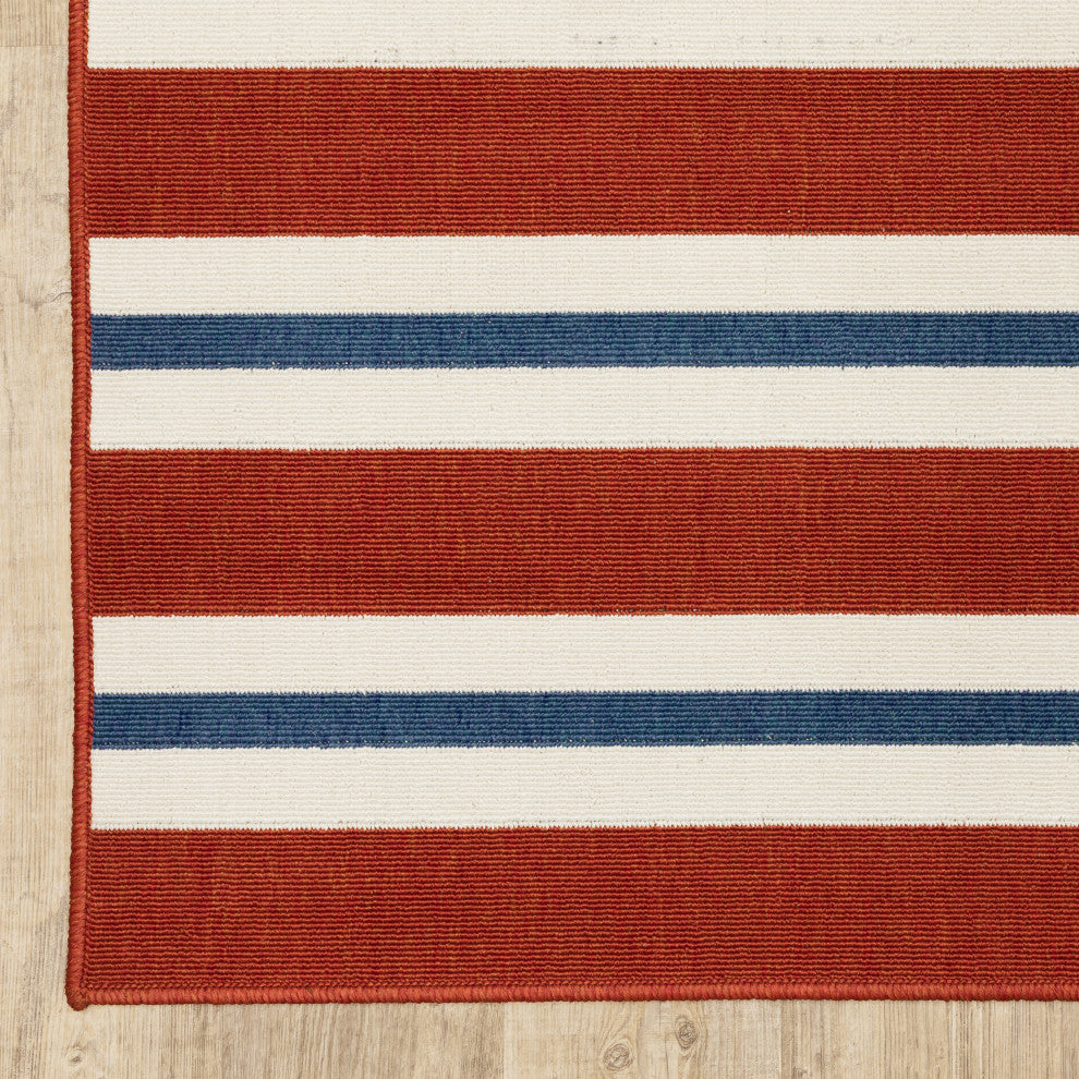 Madelina Stripe Red and Blue Indoor or Outdoor Area Rug, 7'10"x10'10"
