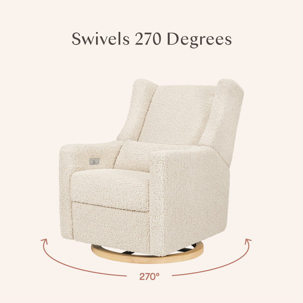 Kiwi Electronic Recliner and Swivel Glider With USB port, Almond Teddy Loop With Light Wood Base
