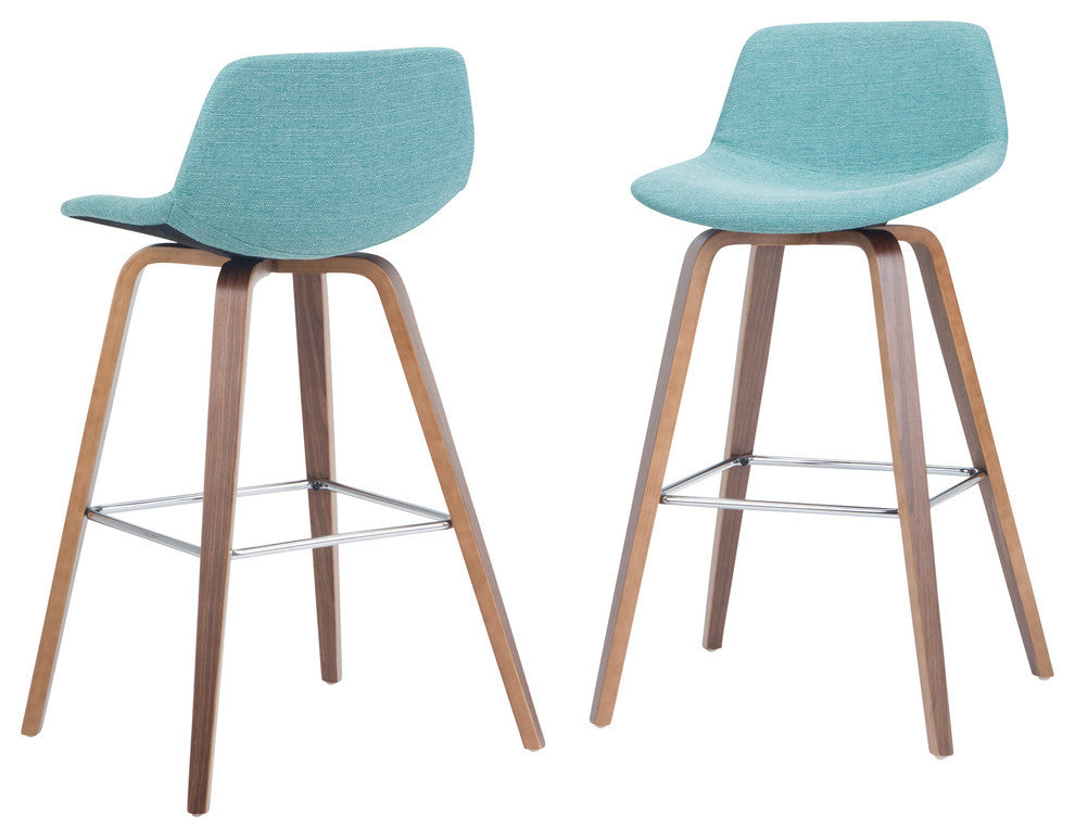 Randolph Bentwood Counter Stool, Set of 2, Aqua Blue Linen Look Fabric