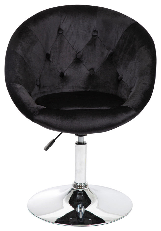 Antoinette Round Tufted Vanity Chair, Black Velvet