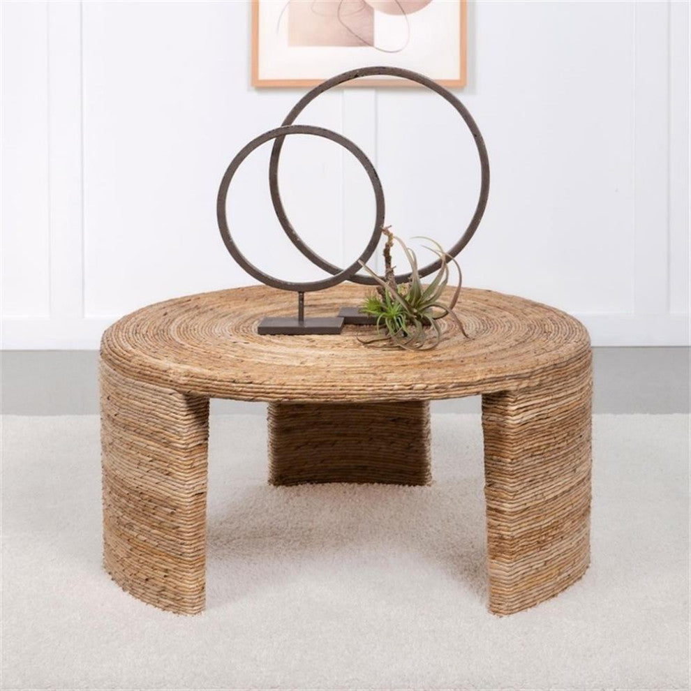 Coaster Coastal Wood Round Three Legs Coffee Table in Natural