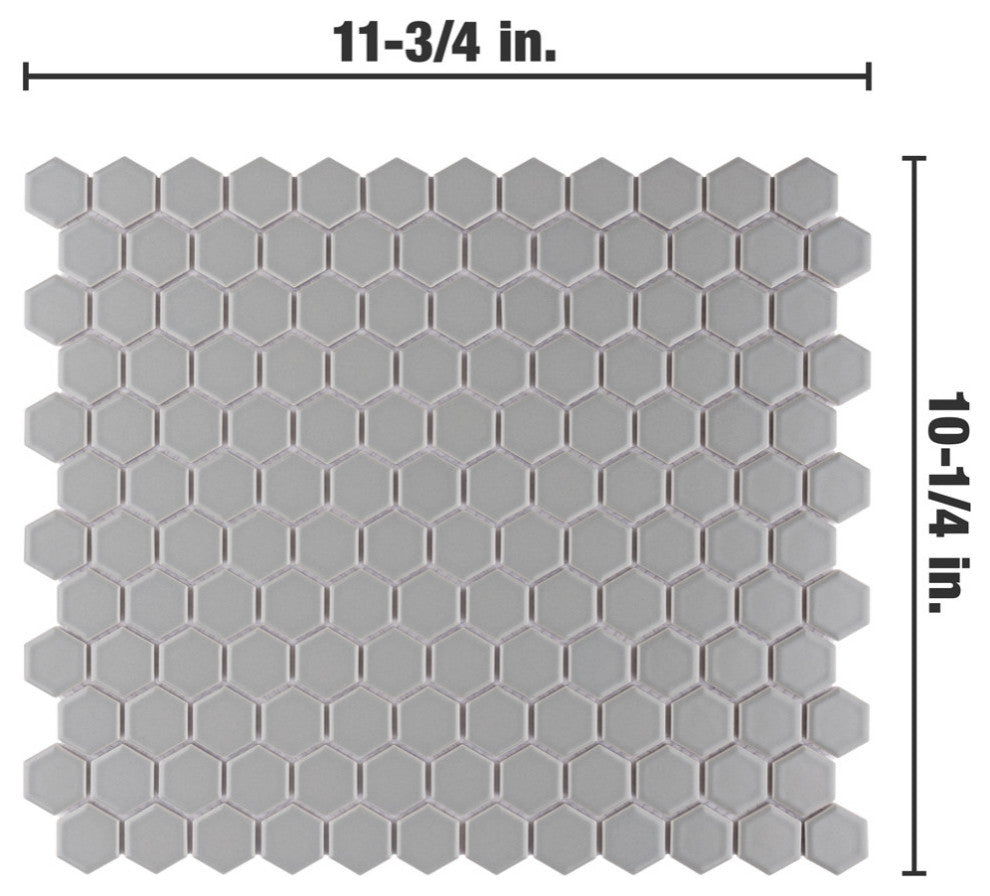 Metro Hex Matte Porcelain Mosaic Floor and Wall Tile, Matte Light Grey