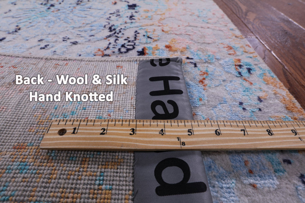 Hand Knotted Modern Wool and Silk Runner Rug 2' 7" X 14' 0" Q11824