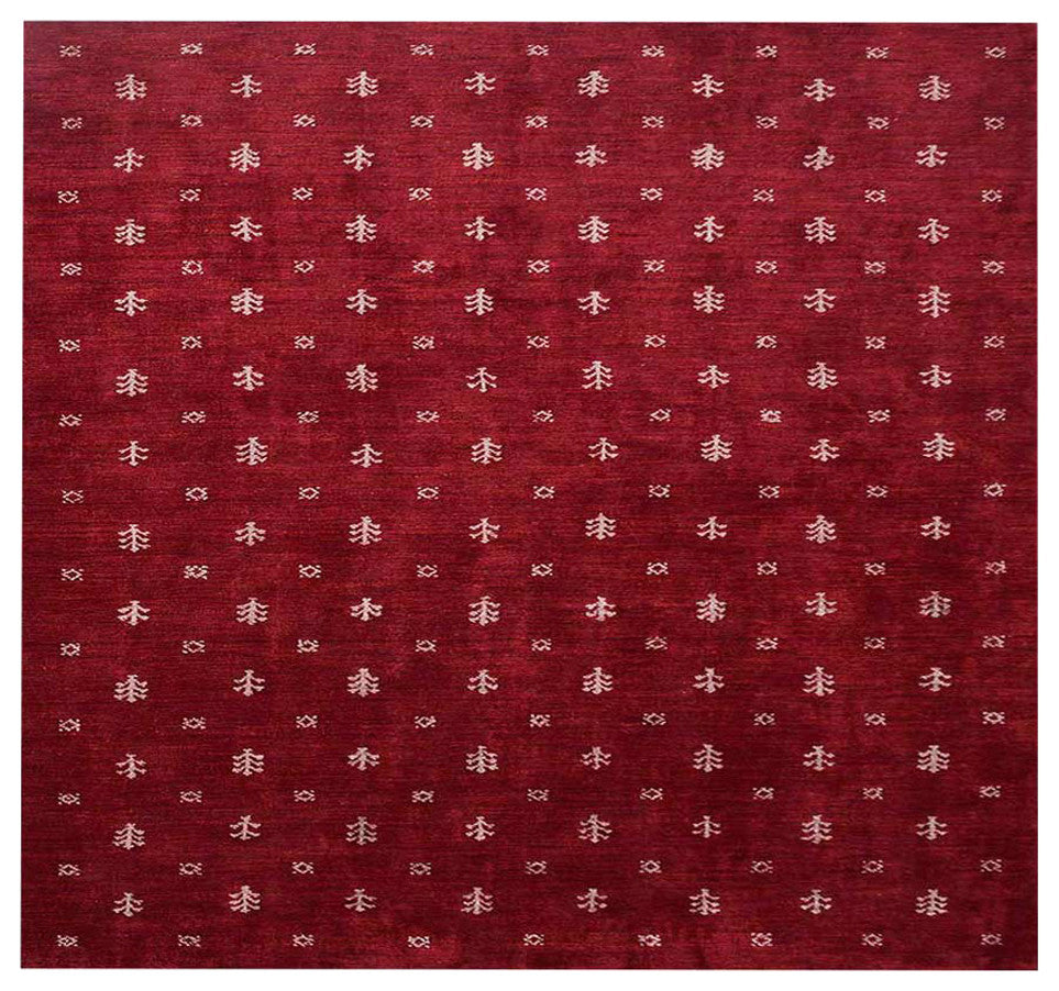 HAND KNOTTED LOOM SILK ECO-FRIENDLY RUGS-10'x10',Square,Red White,Contemporary