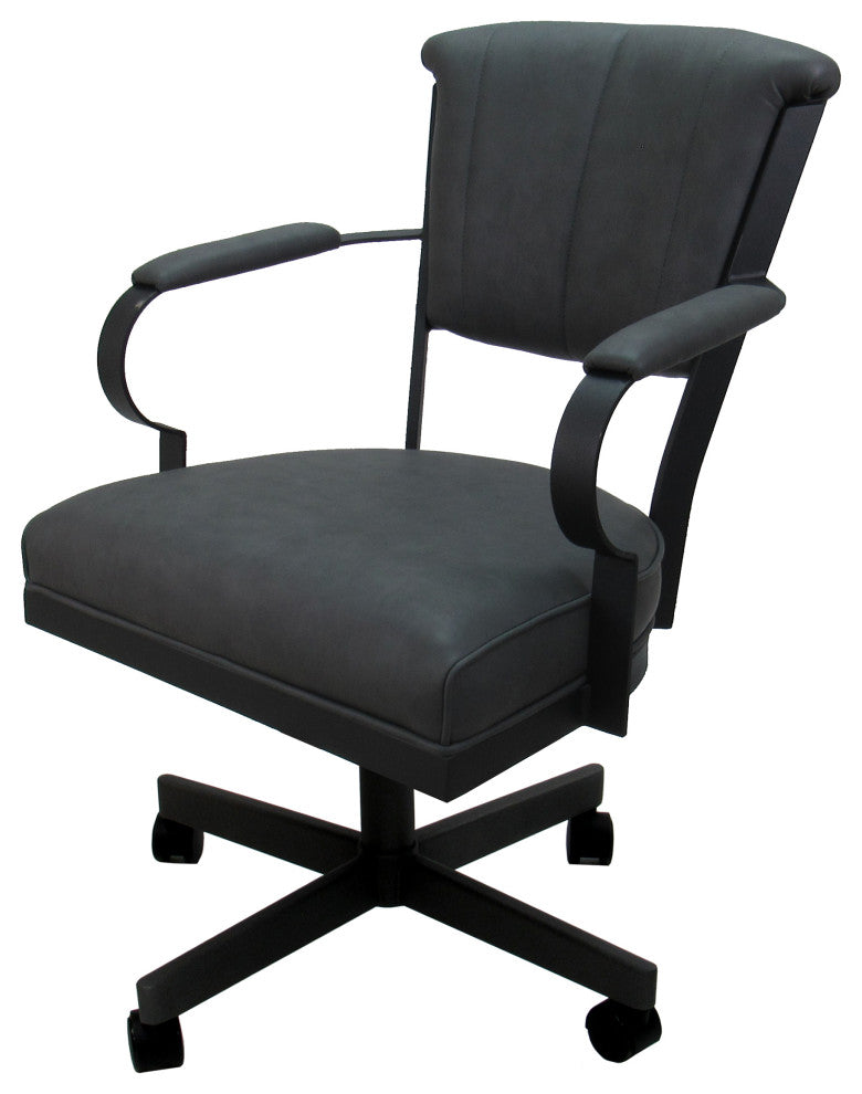 Set of 4, Miami Swivel Metal Caster Chairs, Reading Base, Gray Vinyl, Black